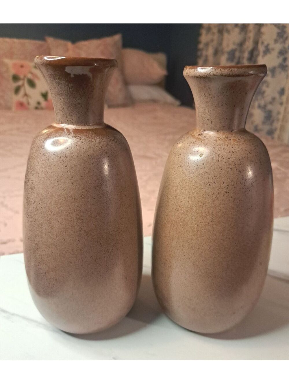 Vintage Pair of MCM Frankoma Pottery #29 Satin Brown Bud Vases 8"